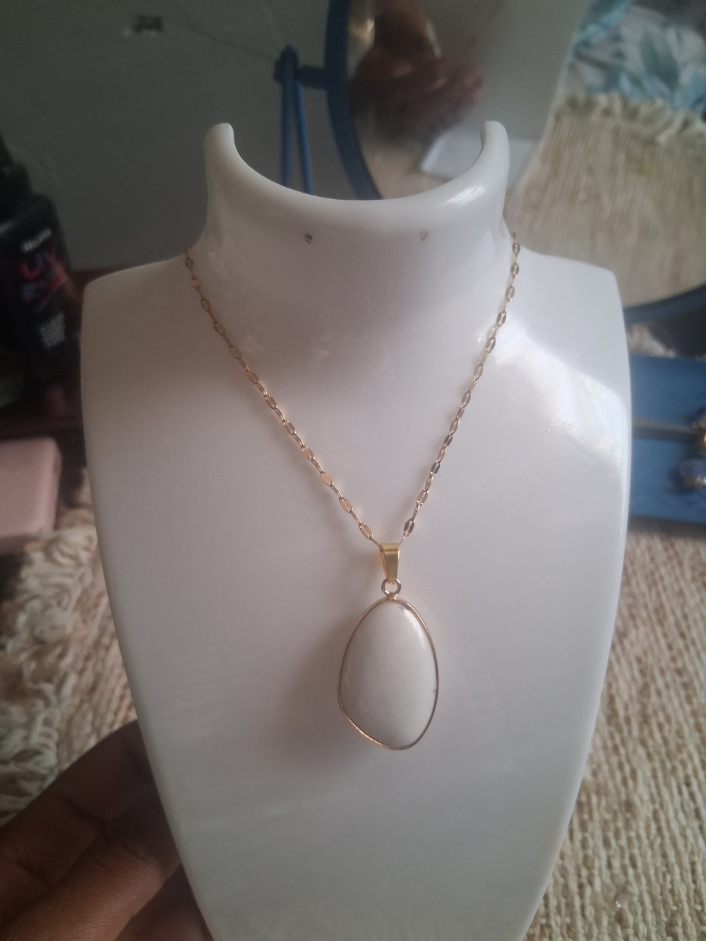 Gold Pendant Necklace with White Stone